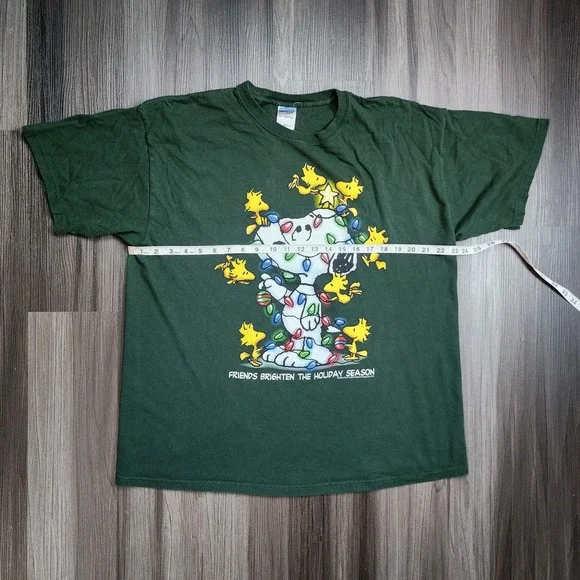 Vtg Snoopy Peanuts Christmas Lights Holiday Woodstock Mens Size XL Green T-Shirt - Picture 3 of 4